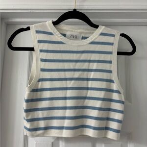 ZARA White and Blue Striped Sleeveless Top